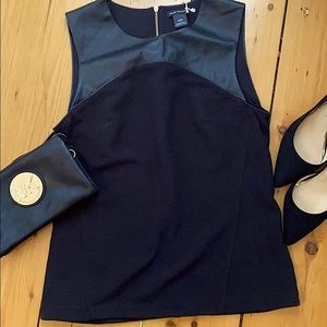 Club Monaco tank blouse, leather trim. Brand new!